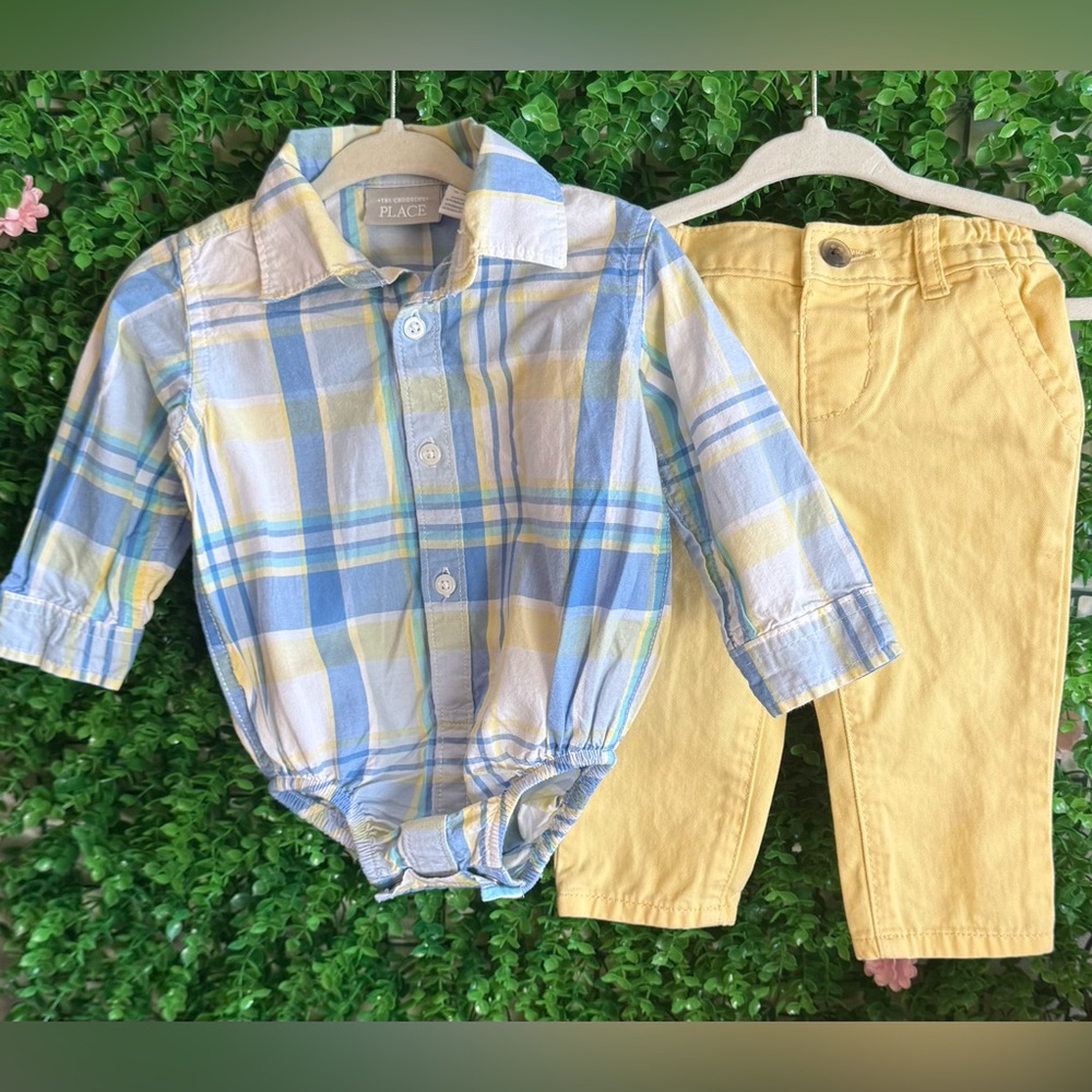 The Children’s Place 2-Piece Outfit - Plaid Bodysuit with Pants – 6-9M